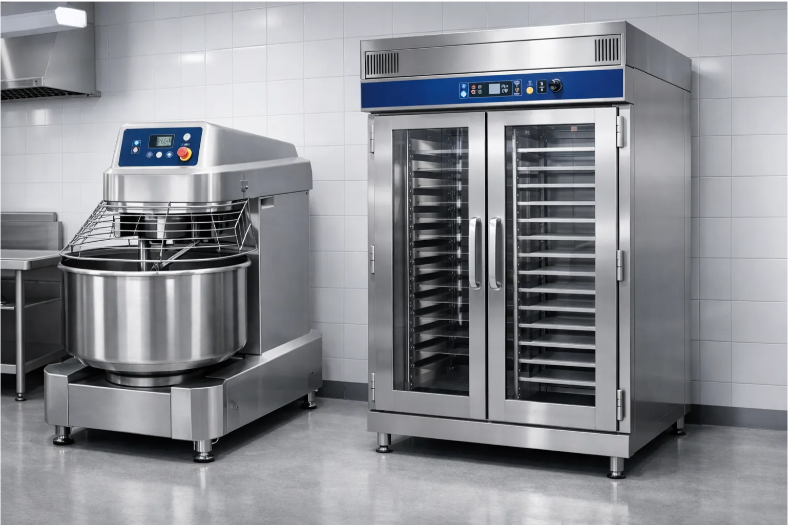 Amasadora Industrial De Espiral Para Panadería Y Pastelería Profesional Amasadora Industrial Espiral De Ocasión Revisada Junto a Cámara De Fermentación Controlada En Obrador Profesional