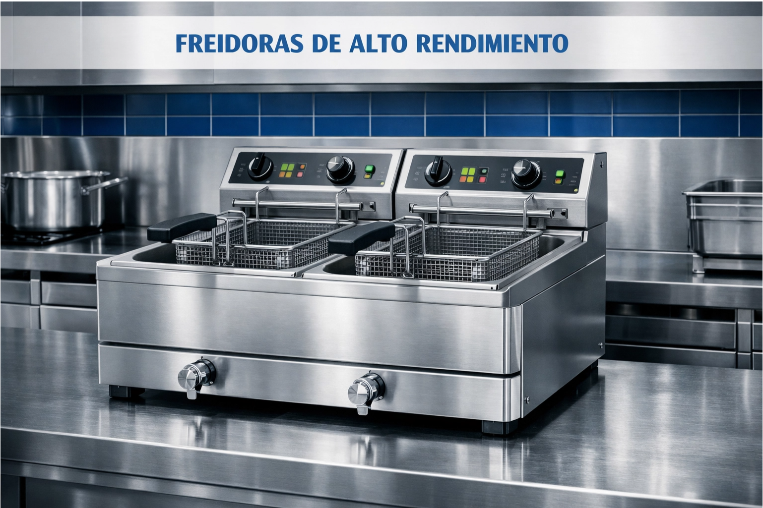 Freidora Industrial De Doble Cuba De Acero Inoxidable En Cocina Profesional De Hostelería