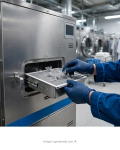 Técnico Revisando El Filtro Y El Conducto De Una Secadora Industrial En Una Lavandería Hotelera