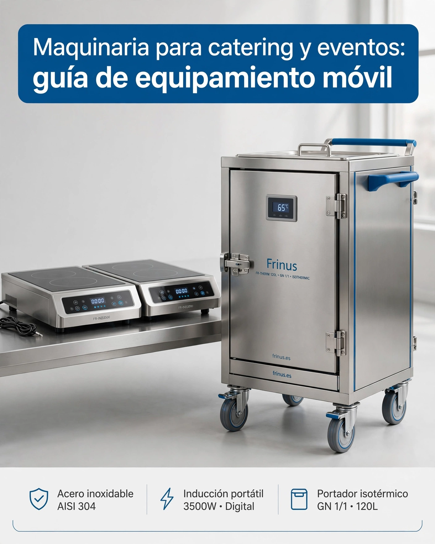 Cocina Móvil De Catering Con Placas De Inducción Portátiles Y Carro Isotermo En Acero Inoxidable