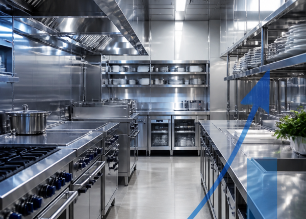 Calculadora y gráfico de retorno de inversión sobre maquinaria de cocina profesional en acero inoxidable